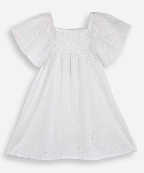 vestido de laise infantil com babado manga curta off white