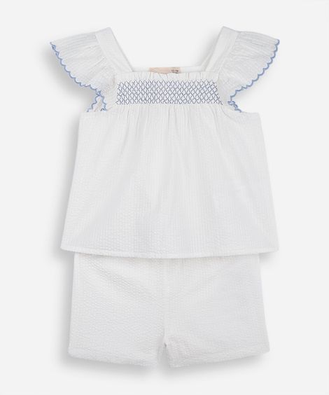 conjunto curto infantil de algodão texturizado off white