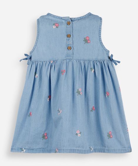 vestido infantil jeans floral azul