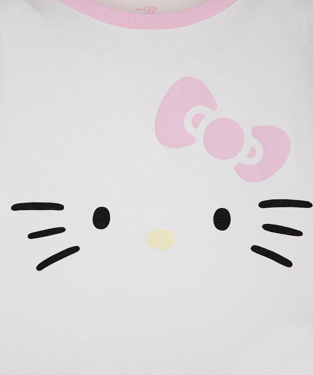 pijama curto infantil hello kitty xadrez com máscara off white