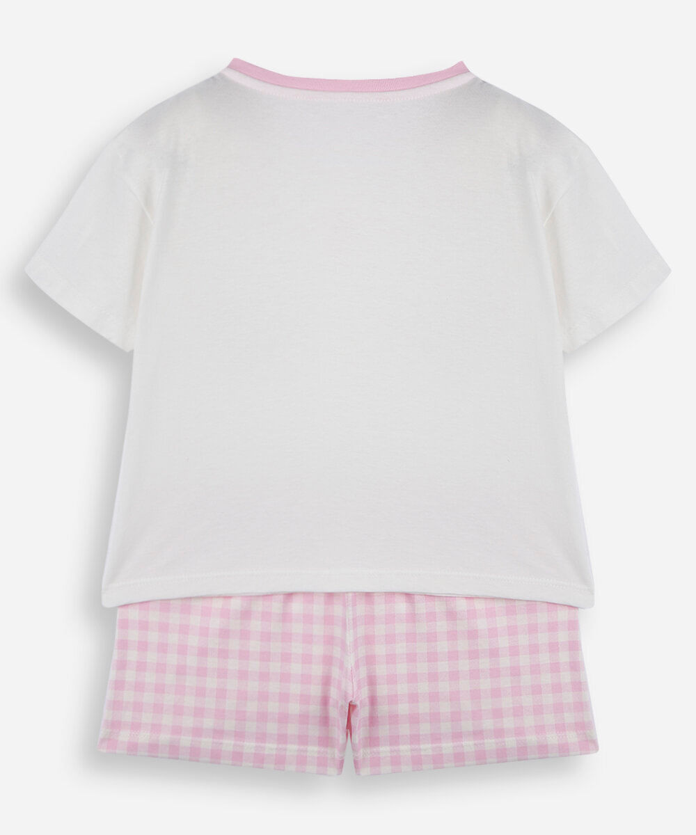 pijama curto infantil hello kitty xadrez com máscara off white