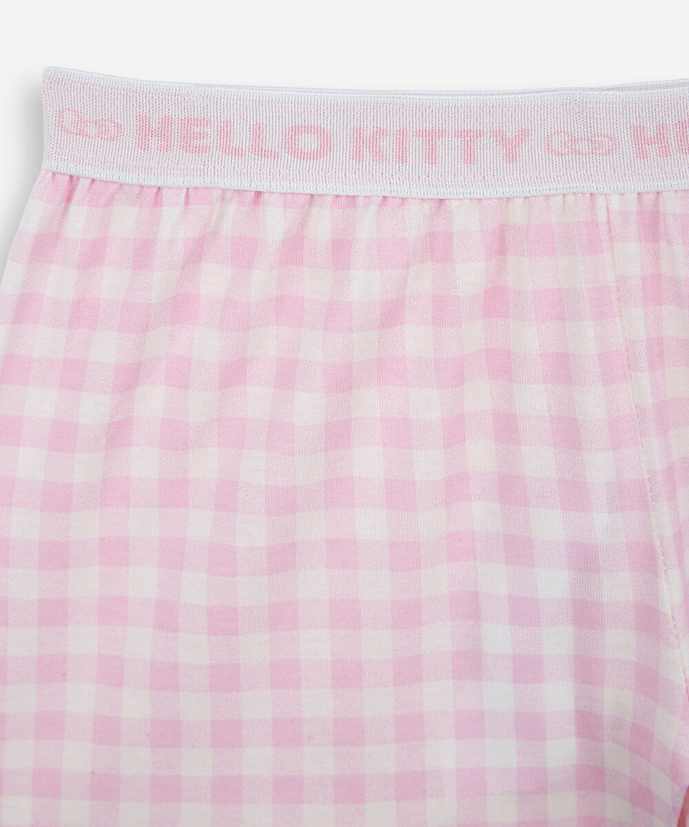 pijama curto infantil hello kitty xadrez com máscara off white