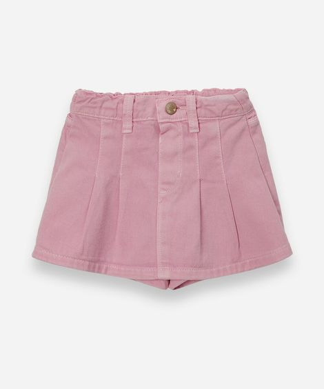 short saia infantil de sarja com pregas rosa