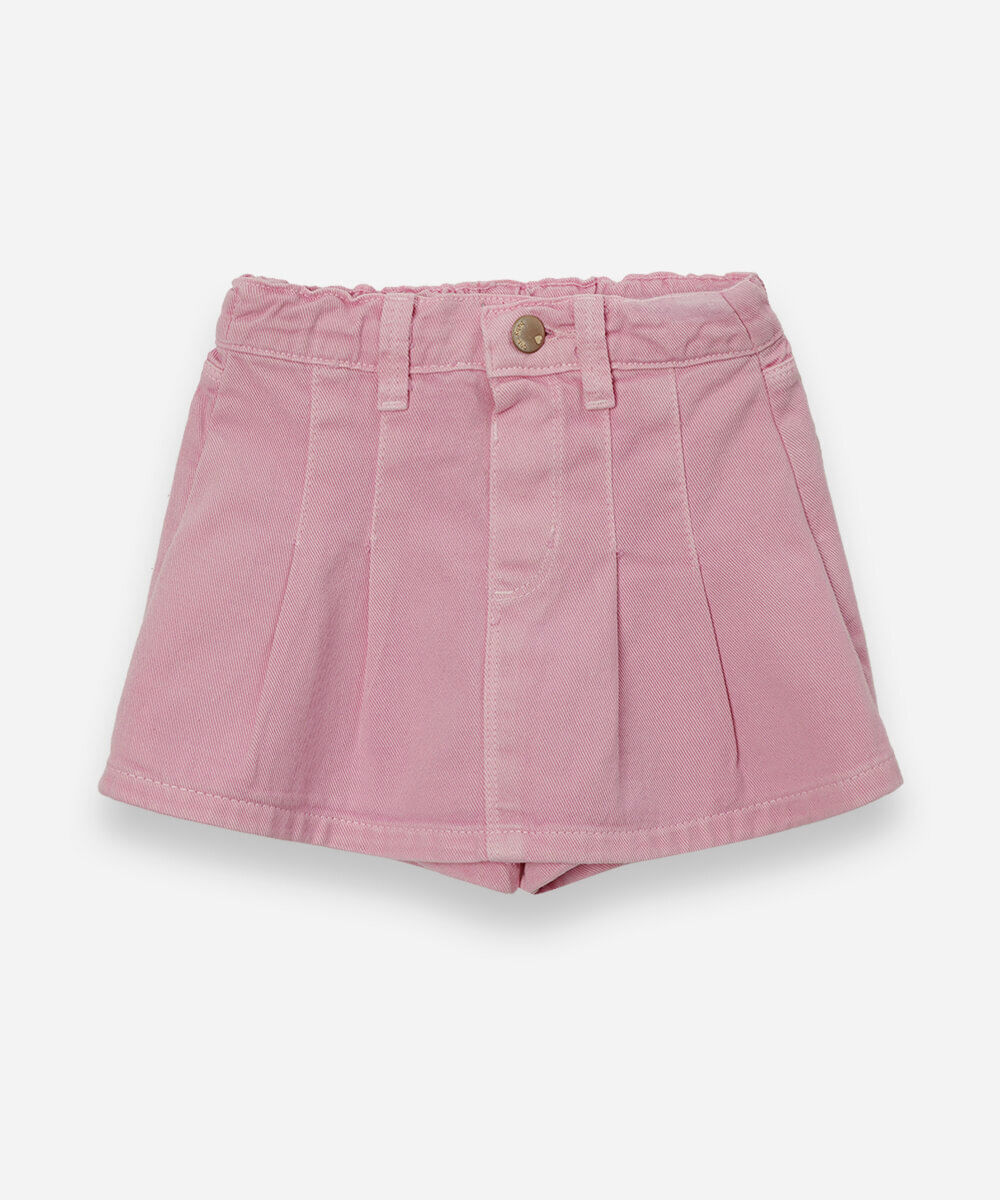 short saia infantil de sarja com pregas rosa