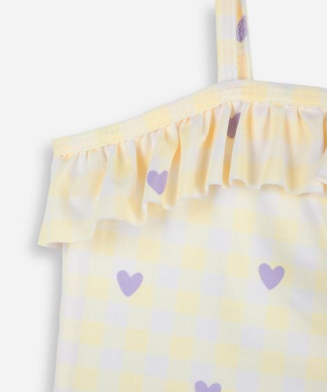 biquíni infantil com babado xadrez amarela