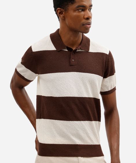 polo masculina manga curta texturizada listrada marrom