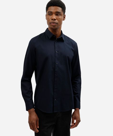 camisa slim de algodão manga longa texturizada manga longa