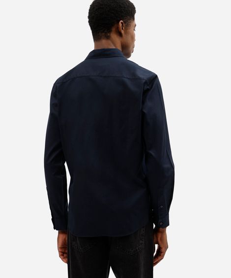 camisa slim de algodão manga longa texturizada manga longa