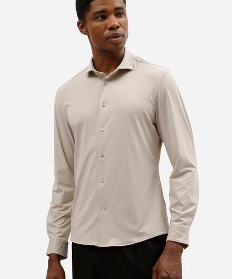 camisa slim fit masculina de poliamida manga longa bege
