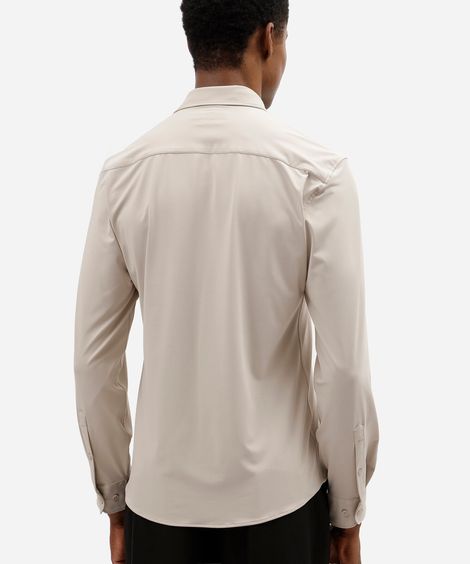 camisa slim fit masculina de poliamida manga longa bege