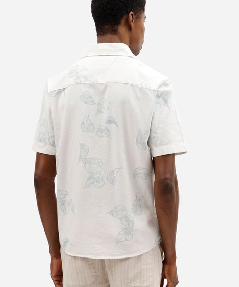 camisa masculina de algodão com bolso folhagens branca
