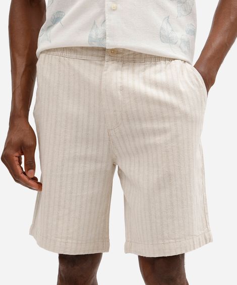 bermuda jogger masculina com linho listrada bege