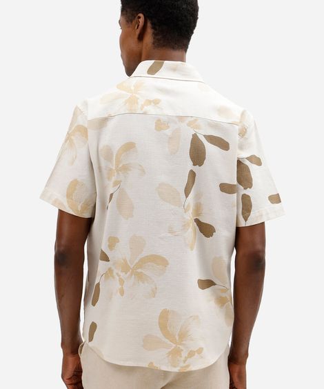 camisa masculina de algodão manga curta folhagens off white