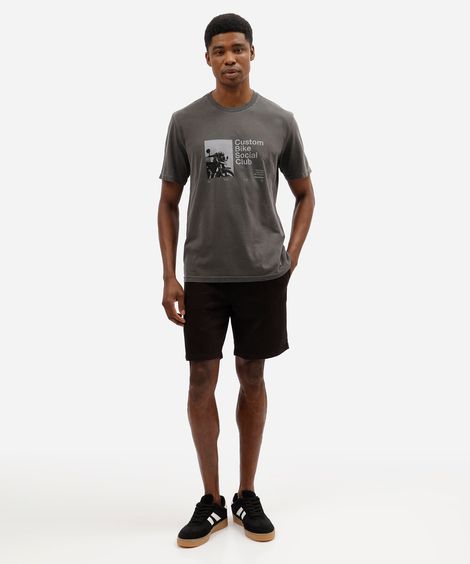 bermuda masculina relaxed de sarja com cós elástico e amarração preta