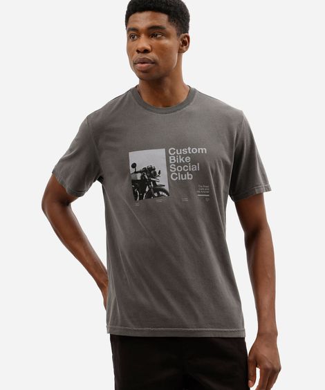 camiseta masculina de algodão manga curta estampada estonada preta
