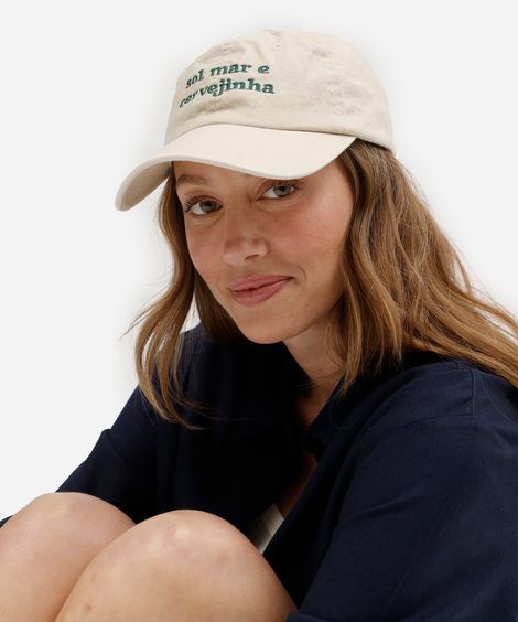 boné feminino aba curva de sarja com bordado bege
