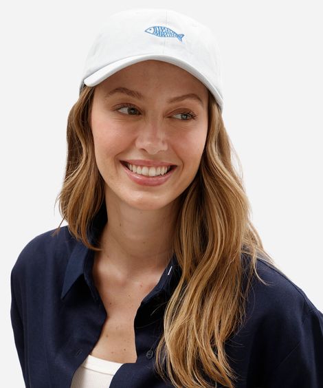 boné feminino de sarja lavada com bordado e aba curva azul