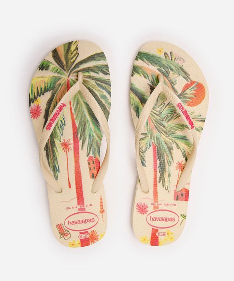 chinelo havaianas slim summer bliss floral bege