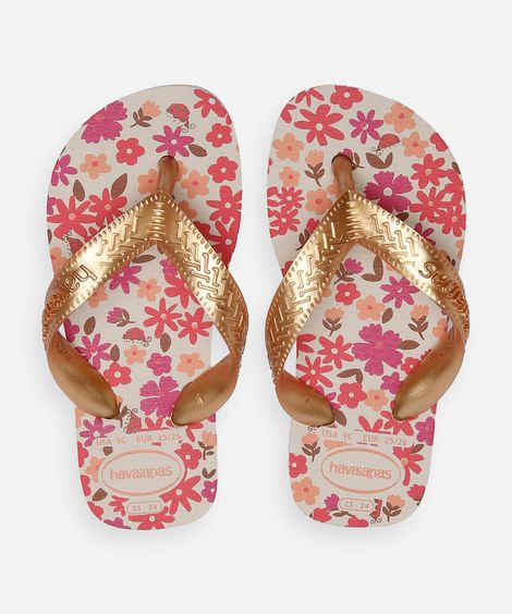 chinelo havaianas infantil floral bege