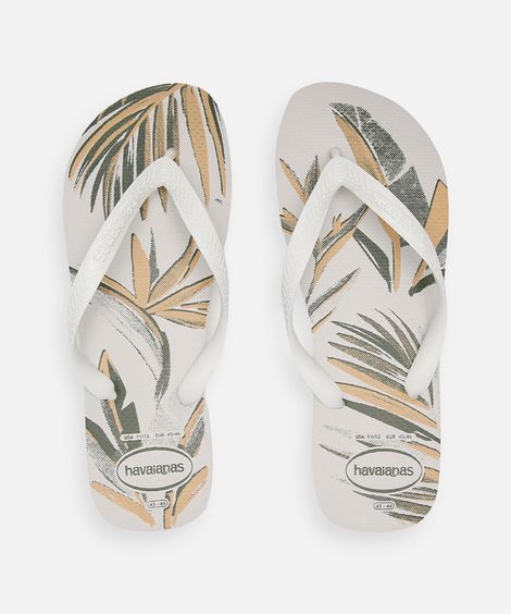 chinelo havaianas aloha folhagem branco