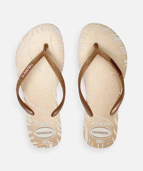 chinelo havaianas feminino  glitter edge bege