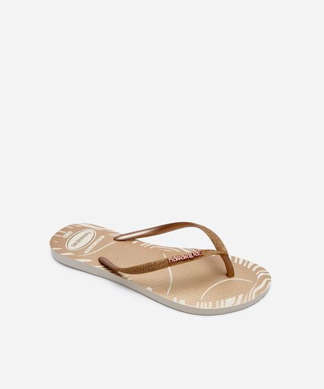 chinelo havaianas feminino  glitter edge bege