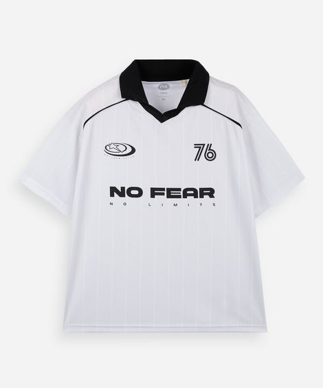 camiseta juvenil manga curta com gola e nervuras manga curta off white