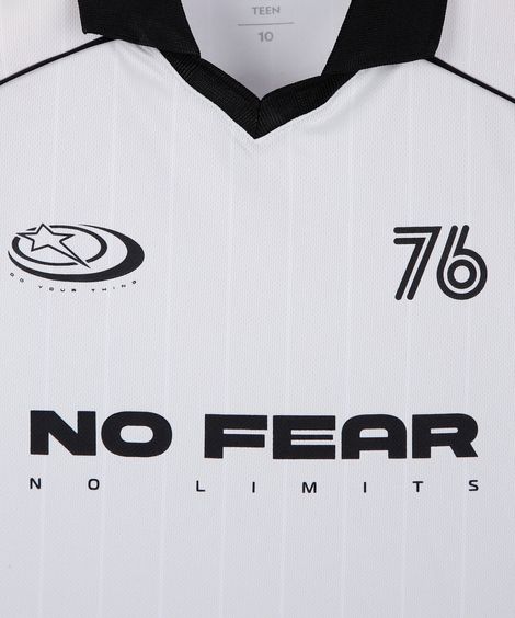 camiseta juvenil manga curta com gola e nervuras manga curta off white