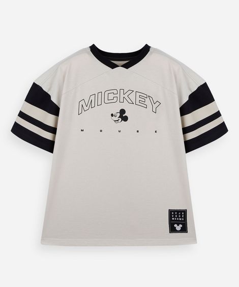 camiseta juvenil de algodão gola v manga curta julia faria e mickey e amigos off white