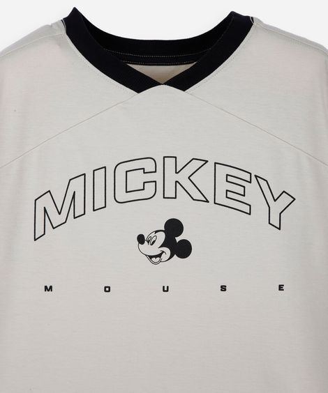 camiseta juvenil de algodão gola v manga curta julia faria e mickey e amigos off white