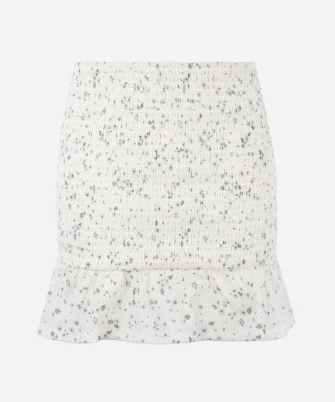 minissaia juvenil com lastex e babado floral off white