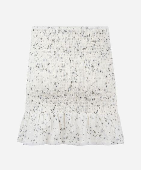 minissaia juvenil com lastex e babado floral off white