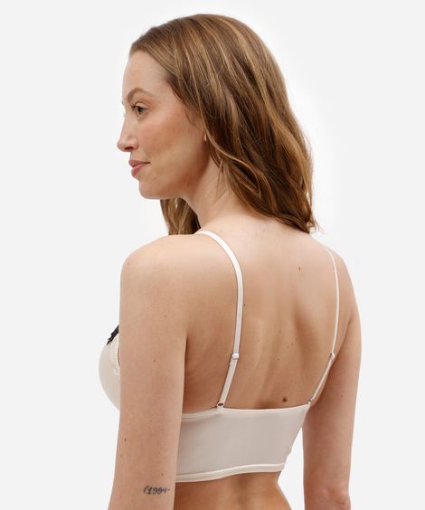 sutiã cropped triângulo feminino com renda acetinado bege