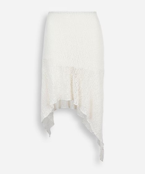 saia midi juvenil de renda assimétrica texturizada capricho off white