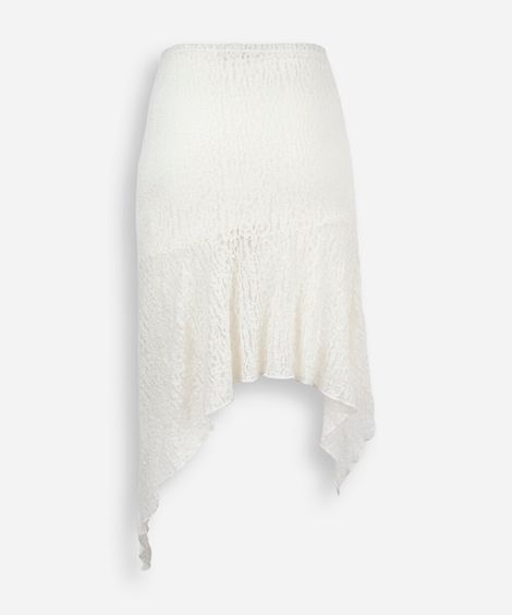 saia midi juvenil de renda assimétrica texturizada capricho off white