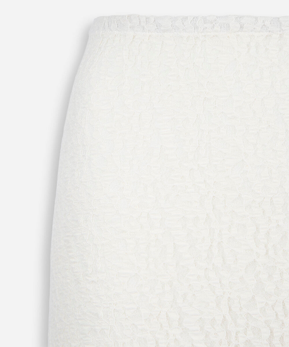 saia midi juvenil de renda assimétrica texturizada capricho off white