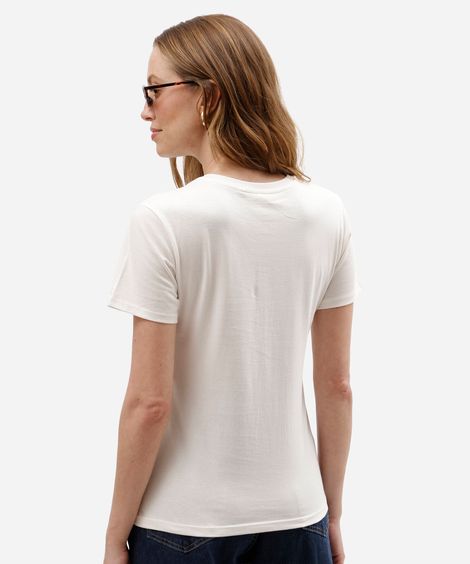 camiseta slim feminina de algodão manga curta estampada off white