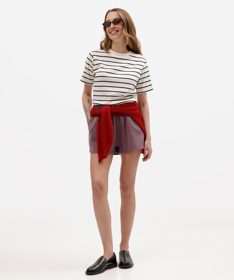 short básico feminino de moletom cós elástico rosa
