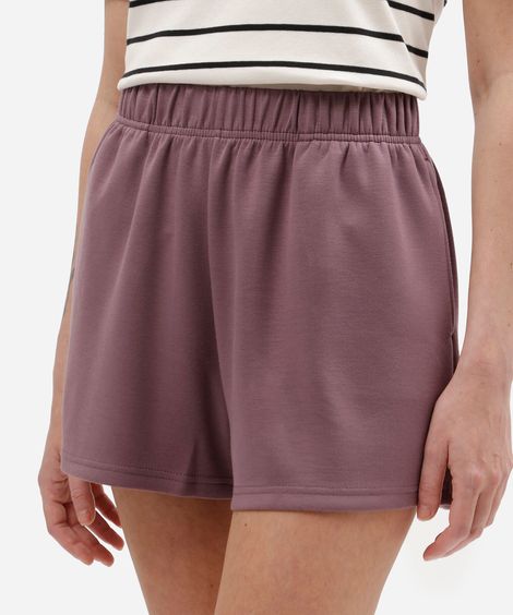 short básico feminino de moletom cós elástico rosa