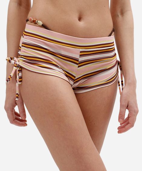 short saída de praia feminino de poliamida com amarração listrado texturizado rosa