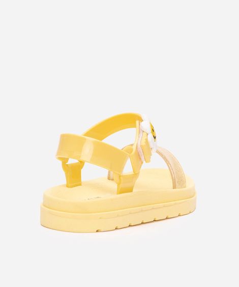 sandália infantil com brilho e margarida amarelo