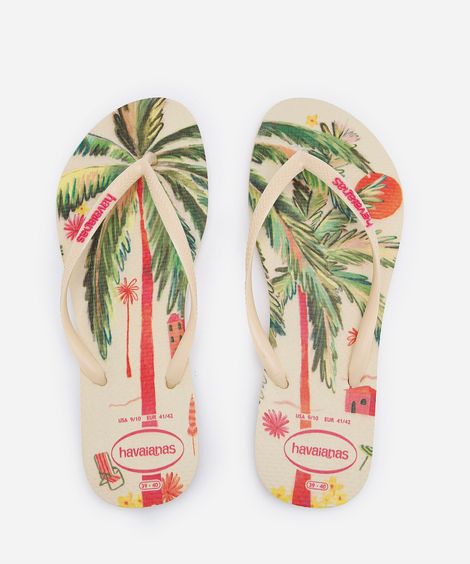 chinelo havaianas slim summer bliss floral bege