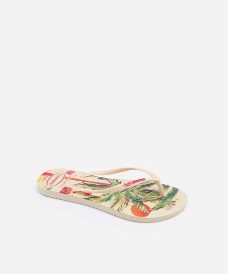 chinelo havaianas slim summer bliss floral bege