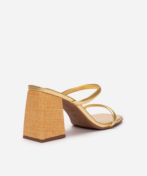 tamanco bico quadrado salto texturizado oneself dourado