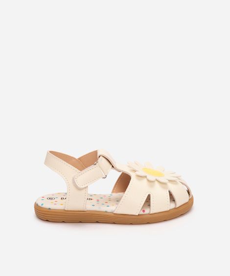 sandália fechada com aplicação de flor off white