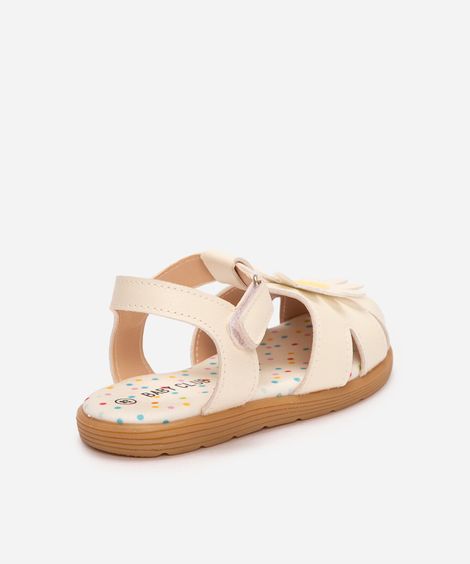 sandália fechada com aplicação de flor off white