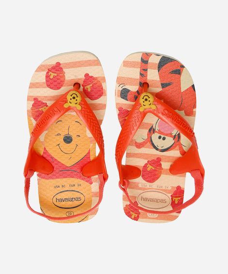 chinelo com elástico infantil havaianas ursinho pooh bege