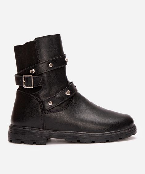 bota infantil cano curto com tiras e rebites preta