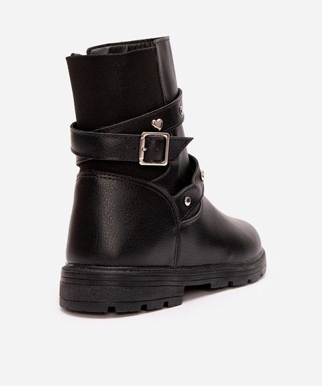 bota infantil cano curto com tiras e rebites preta