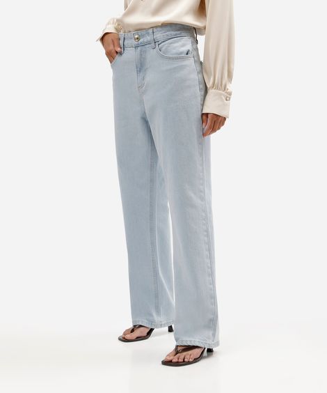 calça reta feminina jeans cintura alta azul